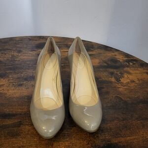 Calvin Klein Patent Pointed-Toe Pumps in Taupe
